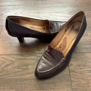 Sofft Brown Crocodile Leather Pointed Kitty Heels Womens Size 7